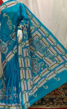 Vintage Kantha work Bangalore Silk Sarees